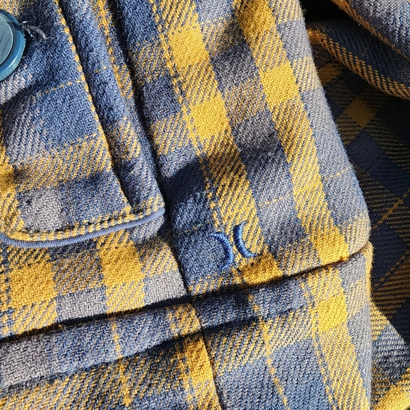 HURLEY y2k Blue Orange Plaid Inner Flower Pattern Button Cropped Jacket Size M - Picture 8 of 11